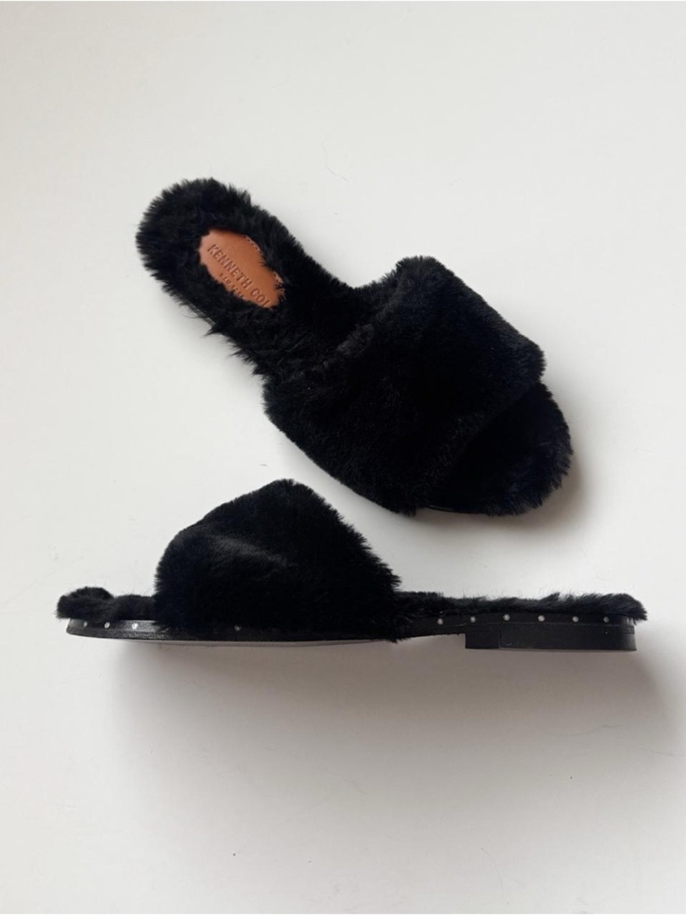Kenneth Cole NY Peggy Faux Fur Slide Sandals 11 Black